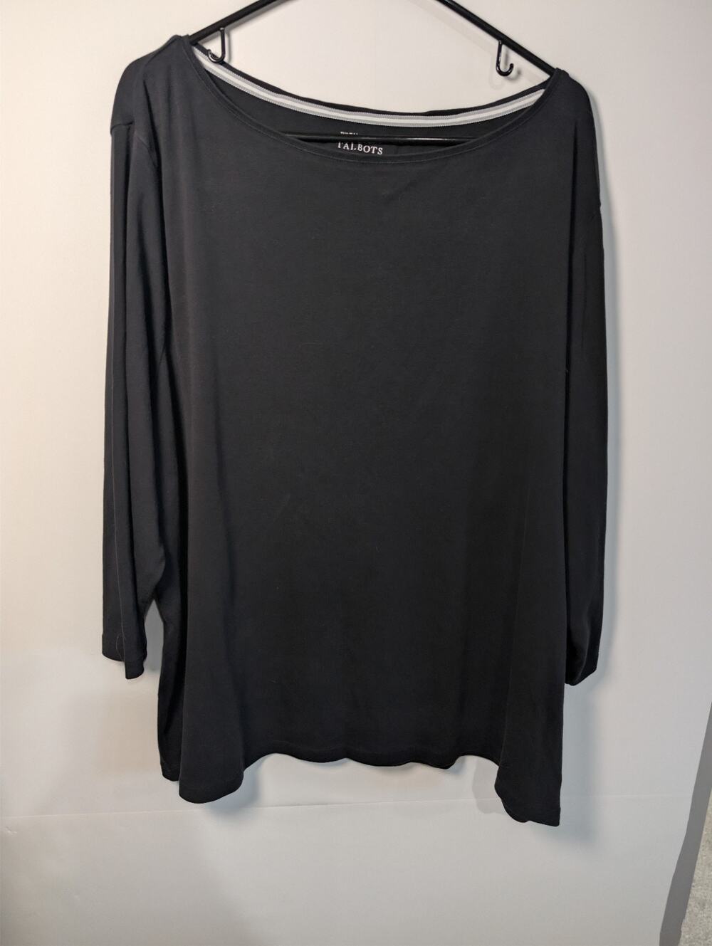 Talbots The Talbot Tee Womens Plus Size 4X 26W Black Pima Cotton Boat Neck Top